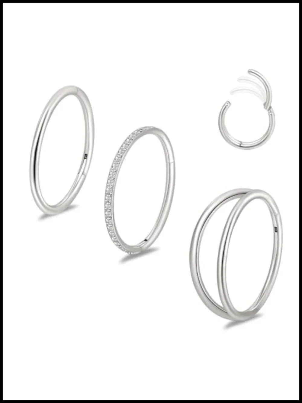 20G Titanium Nose Hoop Ring Set, Hypoallergenic Piercing Jewelry Trio, CZ &